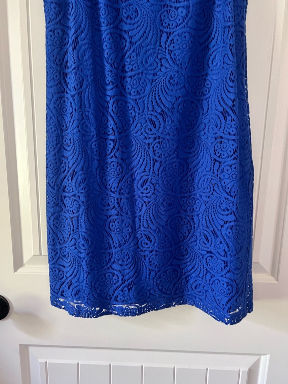 Jessica Howard Women’s Size 8 Blue Paisley Lace Sleeveless Crochet Shift Dress - Picture 3 of 11